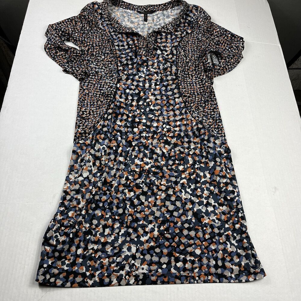 BCBGMaxazria Francine Dress Allover Dot Print Knee Length Stretch V-Neck LARGE